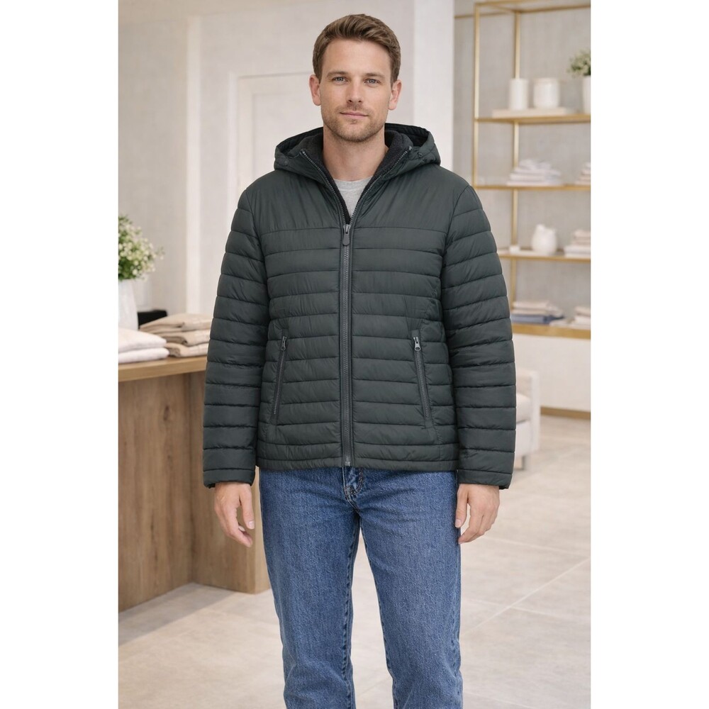 SAVE THE DUCK New Men's Ultra-Light Jacket LARGE Morus Hooded Green D31275M